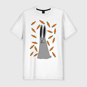 Мужская футболка премиум с принтом кролик и морковка парная , 92% хлопок, 8% лайкра | приталенный силуэт, круглый вырез ворота, длина до линии бедра, короткий рукав | 14 февраля | все | день святого валентина | для двоих | идеи подарков | кролик и морковка | парные