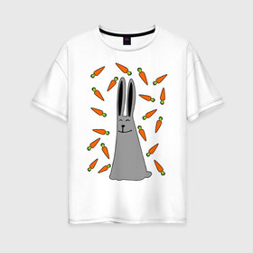 Женская футболка хлопок Oversize с принтом кролик и морковка парная , 100% хлопок | свободный крой, круглый ворот, спущенный рукав, длина до линии бедер
 | 14 февраля | все | день святого валентина | для двоих | идеи подарков | кролик и морковка | парные