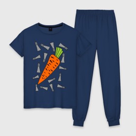 Женская пижама хлопок с принтом морковка и кролик парная , 100% хлопок | брюки и футболка прямого кроя, без карманов, на брюках мягкая резинка на поясе и по низу штанин | 14 февраля | все | день святого валентина | для двоих | идеи подарков | морковка и кролик | парные