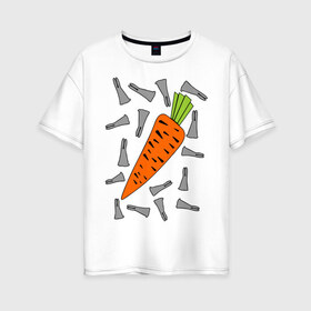 Женская футболка хлопок Oversize с принтом морковка и кролик парная , 100% хлопок | свободный крой, круглый ворот, спущенный рукав, длина до линии бедер
 | 14 февраля | все | день святого валентина | для двоих | идеи подарков | морковка и кролик | парные