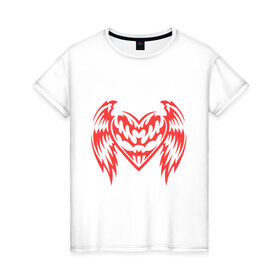 Женская футболка хлопок с принтом Крылатое сердце , 100% хлопок | прямой крой, круглый вырез горловины, длина до линии бедер, слегка спущенное плечо | 14 | день святого валентина | крылатое сердце | крылья любви | любовь | сердца | сердце | февраля