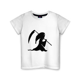 Детская футболка хлопок с принтом Смерть с косой , 100% хлопок | круглый вырез горловины, полуприлегающий силуэт, длина до линии бедер | монстры | привидения и дьяволы | прикольные картинки