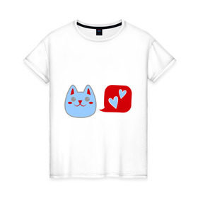 Женская футболка хлопок с принтом Любящий котейка , 100% хлопок | прямой крой, круглый вырез горловины, длина до линии бедер, слегка спущенное плечо | кошки | любовь | любящий котейка | мурка | сердечки