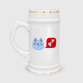 Кружка пивная с принтом Любящий котейка ,  керамика (Материал выдерживает высокую температуру, стоит избегать резкого перепада температур) |  объем 630 мл | кошки | любовь | любящий котейка | мурка | сердечки