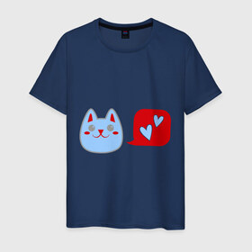 Мужская футболка хлопок с принтом Любящий котейка , 100% хлопок | прямой крой, круглый вырез горловины, длина до линии бедер, слегка спущенное плечо. | кошки | любовь | любящий котейка | мурка | сердечки