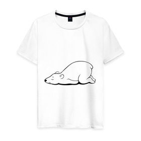 Мужская футболка хлопок с принтом Белый медведь спит , 100% хлопок | прямой крой, круглый вырез горловины, длина до линии бедер, слегка спущенное плечо. | белый медведь | белый медведь спит | животное | мишка | мишутка | умка
