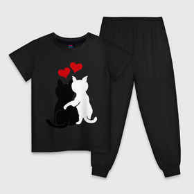 Детская пижама хлопок с принтом Кот и кошка , 100% хлопок |  брюки и футболка прямого кроя, без карманов, на брюках мягкая резинка на поясе и по низу штанин
 | день святого валентина | идеи подарков | кот и кошка | котята | кошки | любовь | прикольные картинки | сердечки
