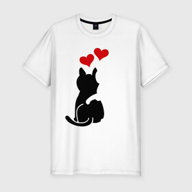 Мужская футболка премиум с принтом Кот и кошка , 92% хлопок, 8% лайкра | приталенный силуэт, круглый вырез ворота, длина до линии бедра, короткий рукав | день святого валентина | идеи подарков | кот и кошка | котята | кошки | любовь | прикольные картинки | сердечки