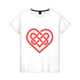 Женская футболка хлопок с принтом Сердце из кельтских узоров , 100% хлопок | прямой крой, круглый вырез горловины, длина до линии бедер, слегка спущенное плечо | 