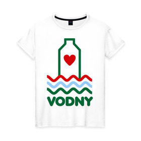 Женская футболка хлопок с принтом Vodny , 100% хлопок | прямой крой, круглый вырез горловины, длина до линии бедер, слегка спущенное плечо | vodny | водный | музыка | музыка для души | регги