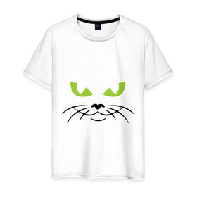 Мужская футболка хлопок с принтом Кошачьи глазки , 100% хлопок | прямой крой, круглый вырез горловины, длина до линии бедер, слегка спущенное плечо. | глазки | киса | кошачьи глазки | кошки | мурка | усы