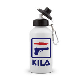 Бутылка спортивная с принтом Kila , металл | емкость — 500 мл, в комплекте две пластиковые крышки и карабин для крепления | 23 февраля | kila | выстрел | нож | пистолет | угроза