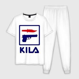 Мужская пижама хлопок с принтом Kila , 100% хлопок | брюки и футболка прямого кроя, без карманов, на брюках мягкая резинка на поясе и по низу штанин
 | 23 февраля | kila | выстрел | нож | пистолет | угроза