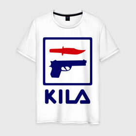 Мужская футболка хлопок с принтом Kila , 100% хлопок | прямой крой, круглый вырез горловины, длина до линии бедер, слегка спущенное плечо. | 23 февраля | kila | выстрел | нож | пистолет | угроза