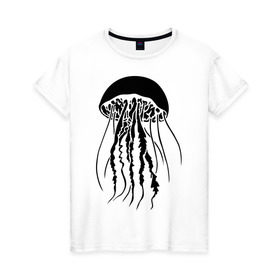 Женская футболка хлопок с принтом Медуза , 100% хлопок | прямой крой, круглый вырез горловины, длина до линии бедер, слегка спущенное плечо | Тематика изображения на принте: животные | медуза | море | прикольные картинки