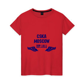Женская футболка хлопок с принтом CSKA Moscow , 100% хлопок | прямой крой, круглый вырез горловины, длина до линии бедер, слегка спущенное плечо | цска