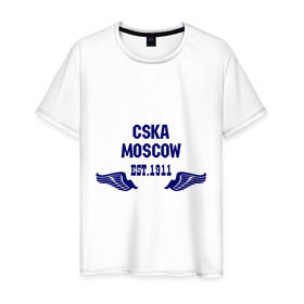 Мужская футболка хлопок с принтом CSKA Moscow , 100% хлопок | прямой крой, круглый вырез горловины, длина до линии бедер, слегка спущенное плечо. | цска