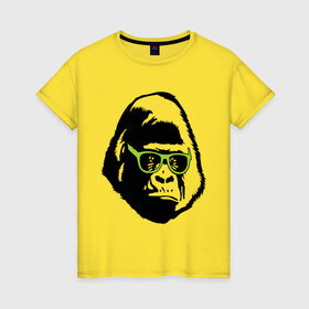 Женская футболка хлопок с принтом Горилла в очках , 100% хлопок | прямой крой, круглый вырез горловины, длина до линии бедер, слегка спущенное плечо | гаврила | горилла в очках | животные | обезьяна | прикольные картинки