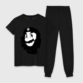 Женская пижама хлопок с принтом Che Mario , 100% хлопок | брюки и футболка прямого кроя, без карманов, на брюках мягкая резинка на поясе и по низу штанин | Тематика изображения на принте: nintendo | марио | нинтендо | че гевара