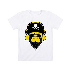 Детская футболка хлопок с принтом Горилла пират , 100% хлопок | круглый вырез горловины, полуприлегающий силуэт, длина до линии бедер | пират