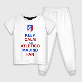 Детская пижама хлопок с принтом keep calm i am Atletico Madrid fan ( Атлетико ) , 100% хлопок |  брюки и футболка прямого кроя, без карманов, на брюках мягкая резинка на поясе и по низу штанин
 | keep calm i am atletico | мяч | спорт | футбол