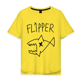 Мужская футболка хлопок Oversize с принтом Flipper , 100% хлопок | свободный крой, круглый ворот, “спинка” длиннее передней части | Тематика изображения на принте: nirvana | акула | курта кобейна flipper | музыка | рок