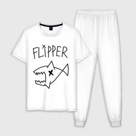 Мужская пижама хлопок с принтом Flipper , 100% хлопок | брюки и футболка прямого кроя, без карманов, на брюках мягкая резинка на поясе и по низу штанин
 | nirvana | акула | курта кобейна flipper | музыка | рок