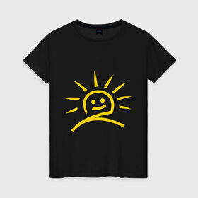 Женская футболка хлопок с принтом Солнечное настроение , 100% хлопок | прямой крой, круглый вырез горловины, длина до линии бедер, слегка спущенное плечо | 