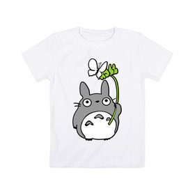 Детская футболка хлопок с принтом totoro и бабочка , 100% хлопок | круглый вырез горловины, полуприлегающий силуэт, длина до линии бедер | бабочка