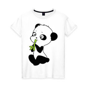 Женская футболка хлопок с принтом Пандочка и бамбук , 100% хлопок | прямой крой, круглый вырез горловины, длина до линии бедер, слегка спущенное плечо | панда