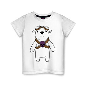 Детская футболка хлопок с принтом Белый мишка парашютист , 100% хлопок | круглый вырез горловины, полуприлегающий силуэт, длина до линии бедер | белый медведь | белый мишка парашютист | животные | кости | мишка | череп