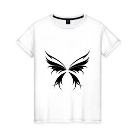 Женская футболка хлопок с принтом Крылья бабочки , 100% хлопок | прямой крой, круглый вырез горловины, длина до линии бедер, слегка спущенное плечо | 