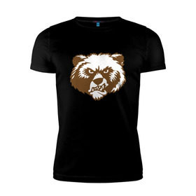 Мужская футболка премиум с принтом ЗА РУСЬ! медведь , 92% хлопок, 8% лайкра | приталенный силуэт, круглый вырез ворота, длина до линии бедра, короткий рукав | Тематика изображения на принте: за русь медведь | злой медведь | медведь | я русский
