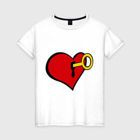 Женская футболка хлопок с принтом Сердечко с ключиком , 100% хлопок | прямой крой, круглый вырез горловины, длина до линии бедер, слегка спущенное плечо | 14 | ключ | любовь | подарки | сердечко с ключиком | сердца