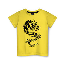 Детская футболка хлопок с принтом Дракон орнамент , 100% хлопок | круглый вырез горловины, полуприлегающий силуэт, длина до линии бедер | дракон | дракон орнамент | прикольные картинки 
большой дракон | трайблы и узоры