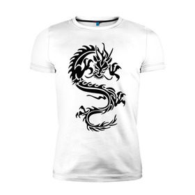 Мужская футболка премиум с принтом Дракон орнамент , 92% хлопок, 8% лайкра | приталенный силуэт, круглый вырез ворота, длина до линии бедра, короткий рукав | дракон | дракон орнамент | прикольные картинки 
большой дракон | трайблы и узоры