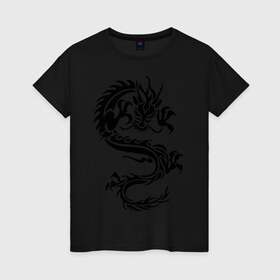 Женская футболка хлопок с принтом Дракон орнамент , 100% хлопок | прямой крой, круглый вырез горловины, длина до линии бедер, слегка спущенное плечо | дракон | дракон орнамент | прикольные картинки 
большой дракон | трайблы и узоры