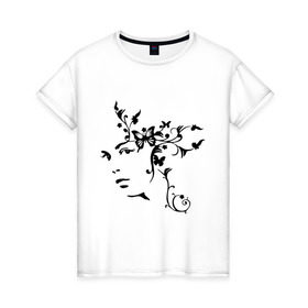 Женская футболка хлопок с принтом Девушка Весна , 100% хлопок | прямой крой, круглый вырез горловины, длина до линии бедер, слегка спущенное плечо | 