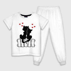 Детская пижама хлопок с принтом Влюбленные котики , 100% хлопок |  брюки и футболка прямого кроя, без карманов, на брюках мягкая резинка на поясе и по низу штанин
 | влюбленные котики | киски | кошки | кошки на заборе | любовь