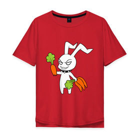 Мужская футболка хлопок Oversize с принтом Злой зайчик , 100% хлопок | свободный крой, круглый ворот, “спинка” длиннее передней части | Тематика изображения на принте: животные | зайка | злой зайчик | кролик | морковка | прикольные картинки