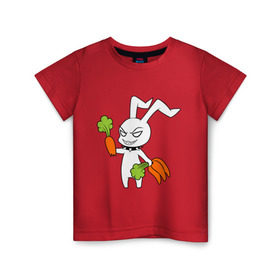 Детская футболка хлопок с принтом Злой зайчик , 100% хлопок | круглый вырез горловины, полуприлегающий силуэт, длина до линии бедер | животные | зайка | злой зайчик | кролик | морковка | прикольные картинки
