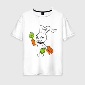Женская футболка хлопок Oversize с принтом Злой зайчик , 100% хлопок | свободный крой, круглый ворот, спущенный рукав, длина до линии бедер
 | животные | зайка | злой зайчик | кролик | морковка | прикольные картинки