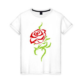 Женская футболка хлопок с принтом Нежная роза , 100% хлопок | прямой крой, круглый вырез горловины, длина до линии бедер, слегка спущенное плечо | нежная роза | прикольные картинки | роза | цветочки | шипы