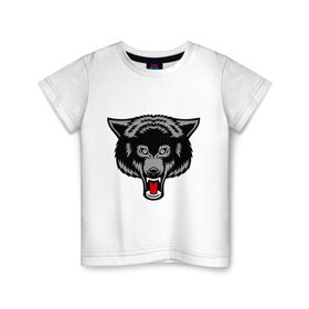 Детская футболка хлопок с принтом Безжалостный волк , 100% хлопок | круглый вырез горловины, полуприлегающий силуэт, длина до линии бедер | Тематика изображения на принте: безжалостный волк | вол | животные | зубы | прикольные картинки | серый