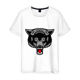 Мужская футболка хлопок с принтом Безжалостный волк , 100% хлопок | прямой крой, круглый вырез горловины, длина до линии бедер, слегка спущенное плечо. | безжалостный волк | вол | животные | зубы | прикольные картинки | серый