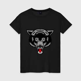 Женская футболка хлопок с принтом Безжалостный волк , 100% хлопок | прямой крой, круглый вырез горловины, длина до линии бедер, слегка спущенное плечо | безжалостный волк | вол | животные | зубы | прикольные картинки | серый
