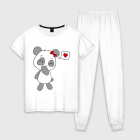 Женская пижама хлопок с принтом Панда девочка(парная). , 100% хлопок | брюки и футболка прямого кроя, без карманов, на брюках мягкая резинка на поясе и по низу штанин | панда