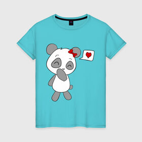 Женская футболка хлопок с принтом Панда девочка(парная). , 100% хлопок | прямой крой, круглый вырез горловины, длина до линии бедер, слегка спущенное плечо | панда