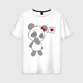 Женская футболка хлопок Oversize с принтом Панда девочка(парная) , 100% хлопок | свободный крой, круглый ворот, спущенный рукав, длина до линии бедер
 | панда