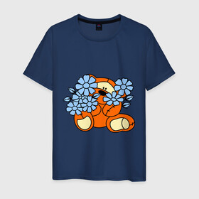 Мужская футболка хлопок с принтом Мишка с цветами , 100% хлопок | прямой крой, круглый вырез горловины, длина до линии бедер, слегка спущенное плечо. | Тематика изображения на принте: 8 марта | teddy bear | девушкам | мишка | мишка с цветами | подарки | цветы